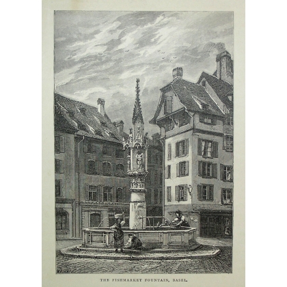 Engraving entitled "The Fishmarket Fountain, Basel" by Moinat SA – Antiques and decorative items – Engravings, lithographs