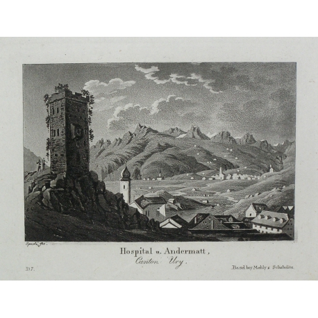 Stich „Spital in Andermatt, Kanton“ von Moinat SA – Antiquitäten und Dekorationsartikel – Stiche, Lithografien