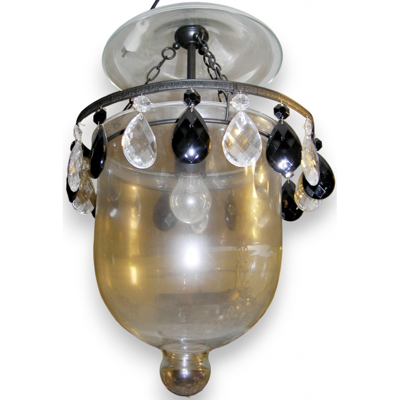 Suspension en verre claire avec pendeloques noires