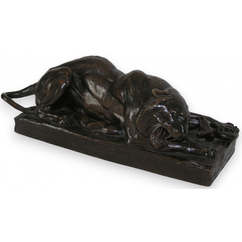 Bronze "Tigre au serpent", signé O.WALDMANN