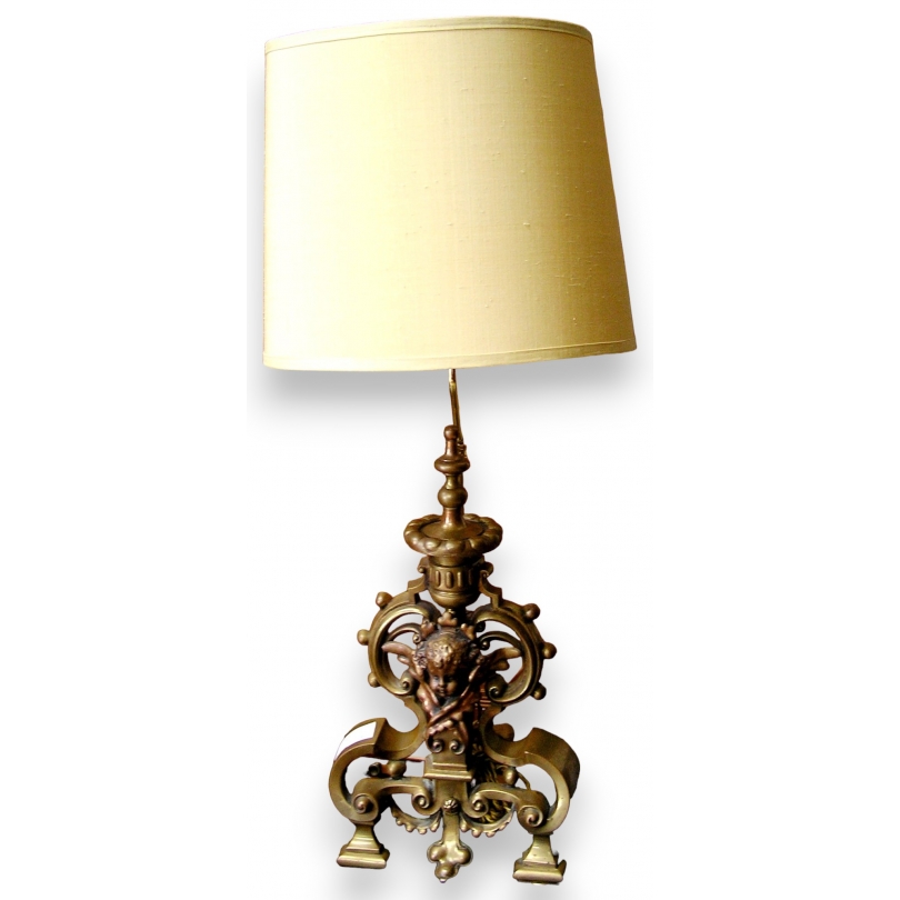 Bronze-Kaminhalter, als Lampe montiert bei  Moinat SA  – Antiquitäten und Dekoration