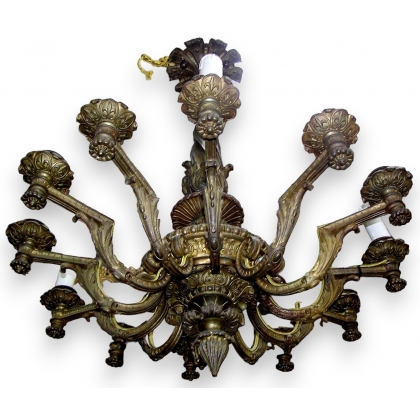 Napoleon III bronze chandelier, 12 lights, by  Moinat SA  - Antiques and home décor