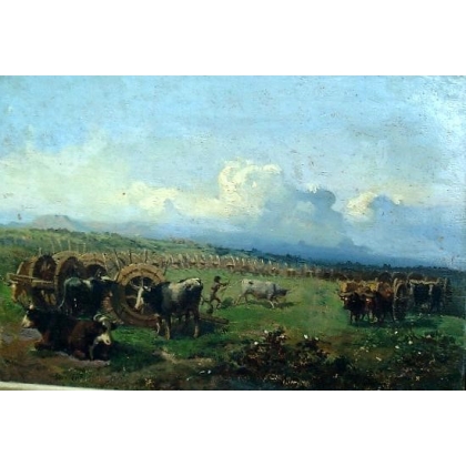 Tableau "Vaches". Cadre doré.