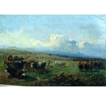 Tableau "Vaches". Cadre doré.