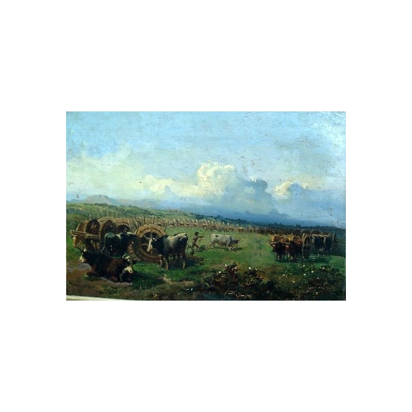 Tableau "Vaches". Cadre doré.