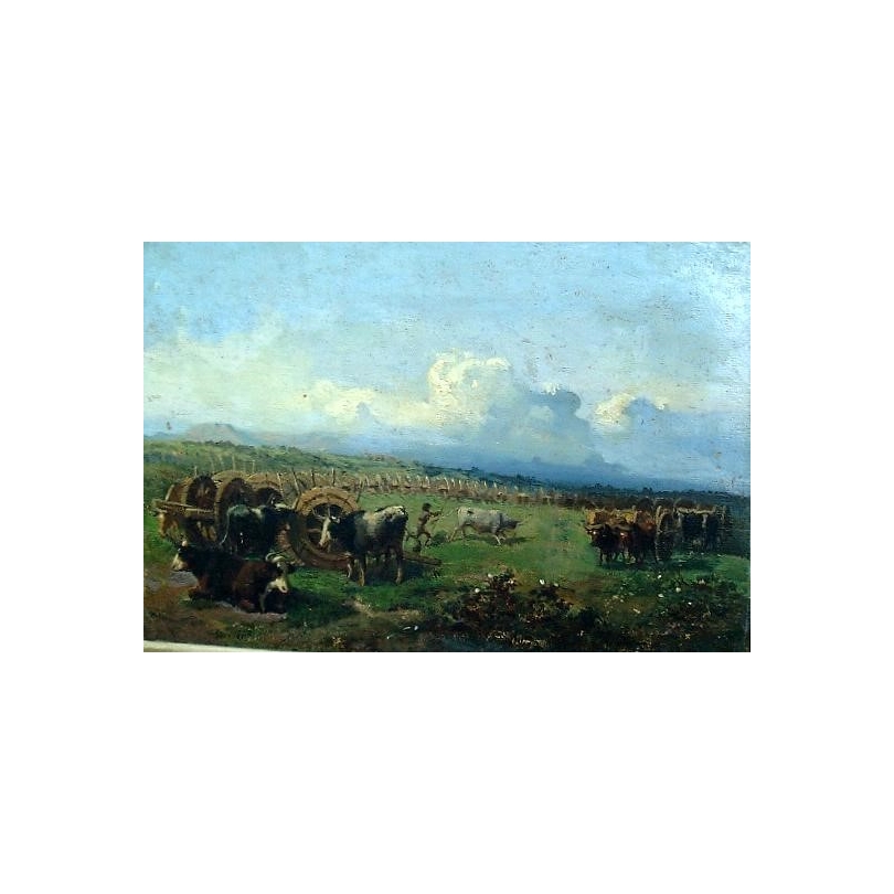 Tableau "Vaches". Cadre doré.