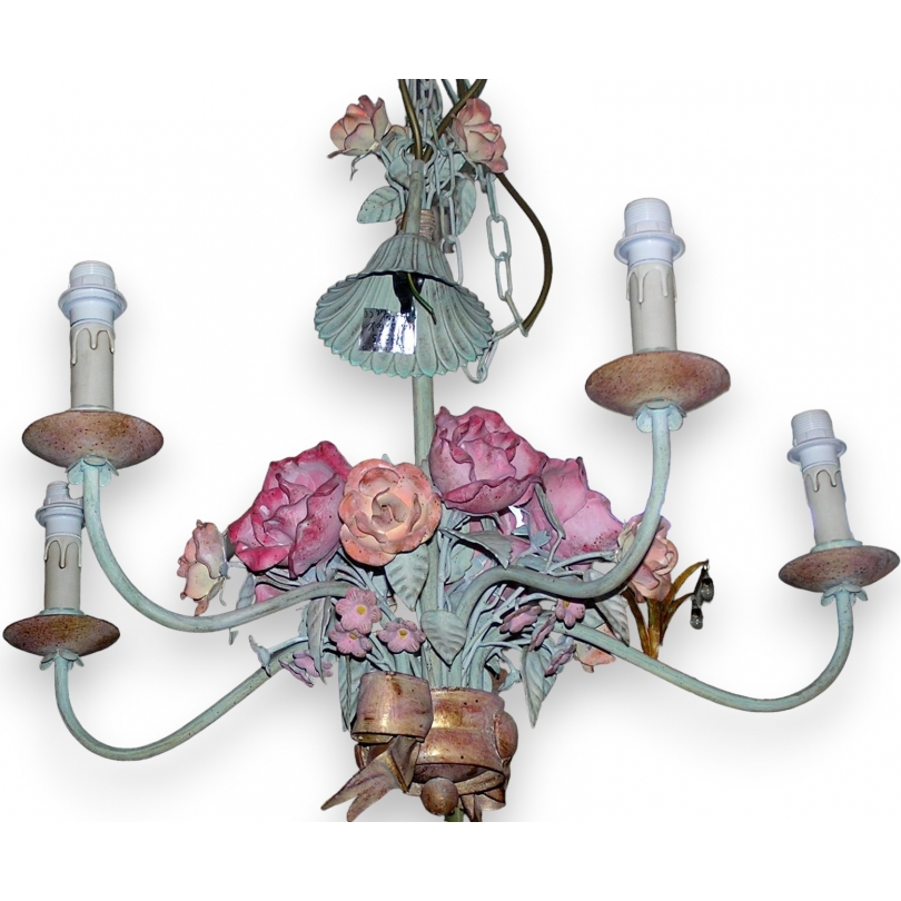Painted iron chandelier, 5 lights, by Moinat SA – Antiques and home décor