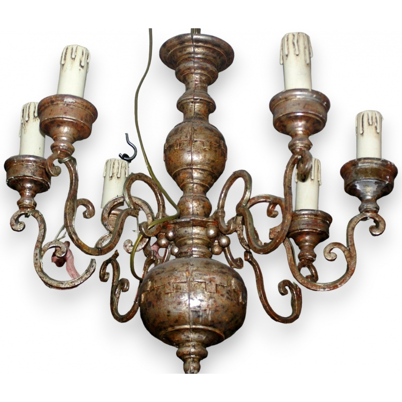 Painted wooden chandelier with 6 lights from Moinat SA – Antiques and home décor