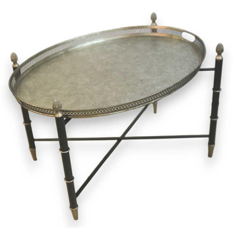  Table-plateau ovale en tôle argentée sur  Moinat SA  - Antiquités décoration