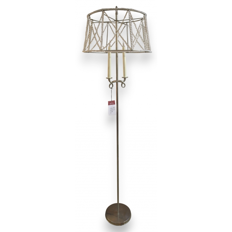 Lampadaire argenté perles cristal 1940