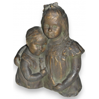 Buste en plâtre \"Frère et soeur\"