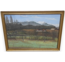 Pastel "Ferme dans le Jura" monogrammé