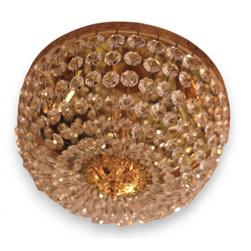 Polished brass ceiling light with crystals from  Moinat SA  - Antiques and home décor