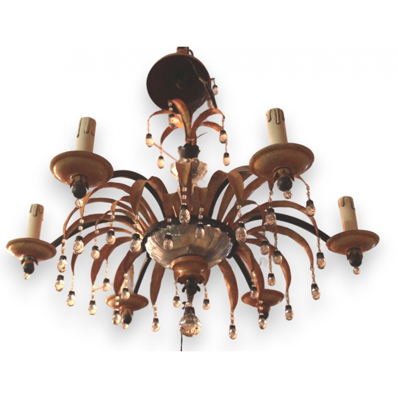 Lustre "Palmier" à 6 bras en fer peint