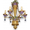 Lustre en bois doré, polychrome et fer