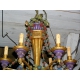 Lustre en bois doré, polychrome et fer