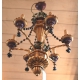 Lustre en bois doré, polychrome et fer