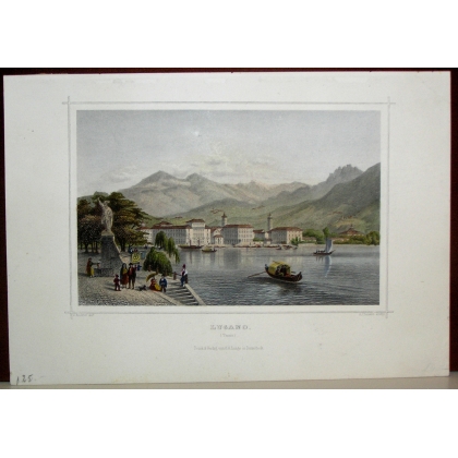 Coloured engraving ‘Lugano’ by KOEHLER, published by Moinat SA – Antiques and decorative items – Engravings, lithographs