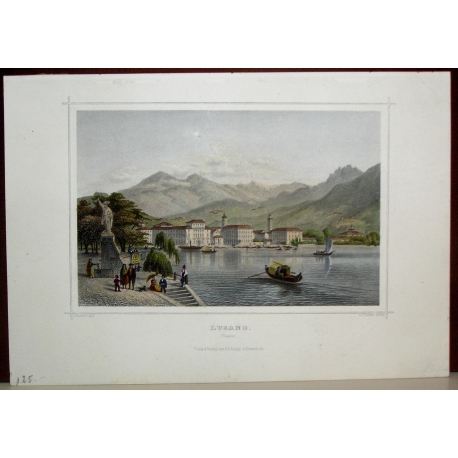 Coloured engraving ‘Lugano’ by KOEHLER, published by Moinat SA – Antiques and decorative items – Engravings, lithographs
