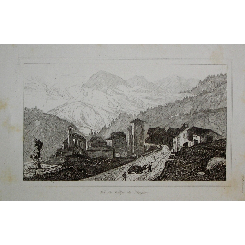 Gravure "Vue du village du Simplon"