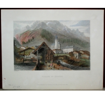 Gravure coloriée Village de Splugen 
