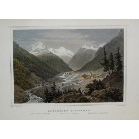 Coloured engraving ‘Rheinwald Glacier’ by Moinat SA – Antiques and decorative items – Engravings, lithographs