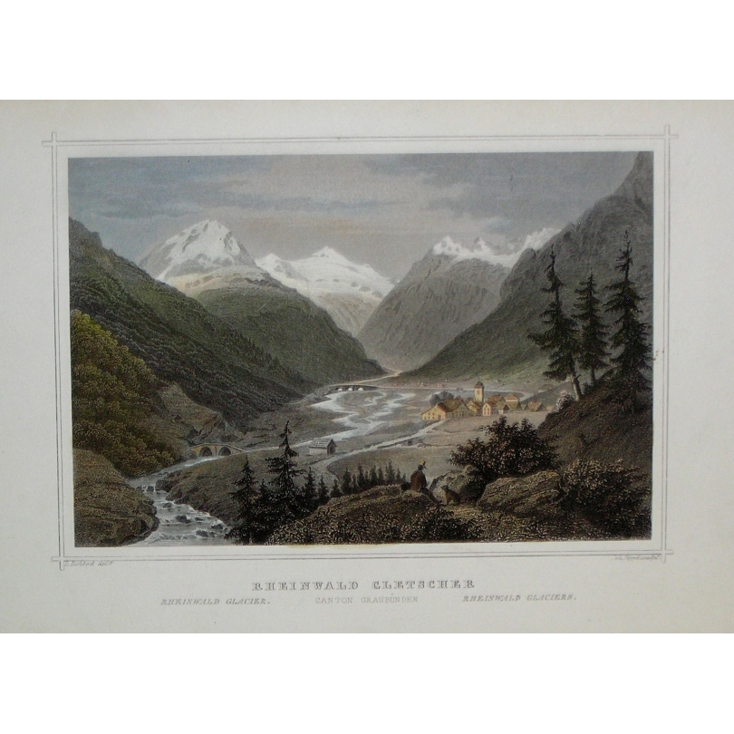 Gravure coloriée Rheinwald Glacier de