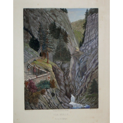Coloured engraving "Via Mala" by WINTERLIN, published by Moinat SA – Antiques and decorative items – Engravings, lithographs