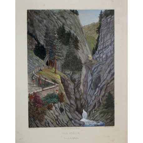 Coloured engraving "Via Mala" by WINTERLIN, published by Moinat SA – Antiques and decorative items – Engravings, lithographs