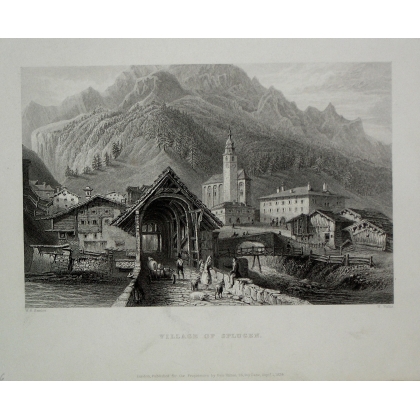 Engraving "Village of Splugen" by BARTLETT, on Moinat SA – Antiques and decorative items – Engravings, lithographs