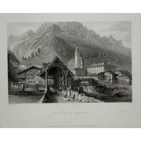 Engraving "Village of Splugen" by BARTLETT, on Moinat SA – Antiques and decorative items – Engravings, lithographs