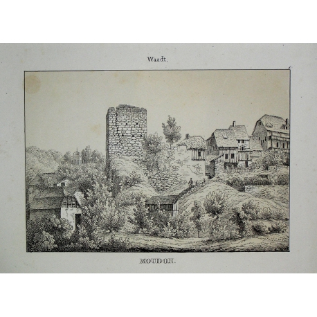 Gravure "Moudon"  sur Moinat SA  - Antiquités décoration -  Gravures, Lithos