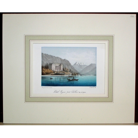 Engraving ‘Byron Hotel near Chillon’ by Moinat SA – Antiques and decorative items – Engravings, lithographs