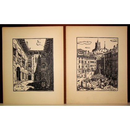 6-teilige Serie mit Stichen „Altes Lausanne“ von Moinat SA – Antiquitäten und Dekorationsartikel – Stiche, Lithografien