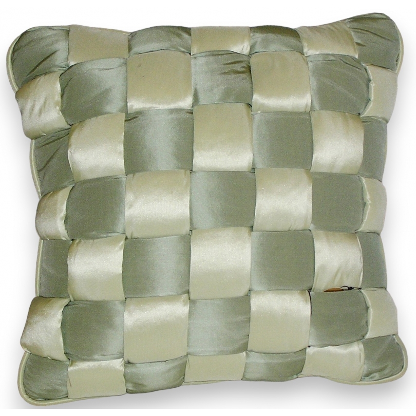 Coussin "Damier soie verte"