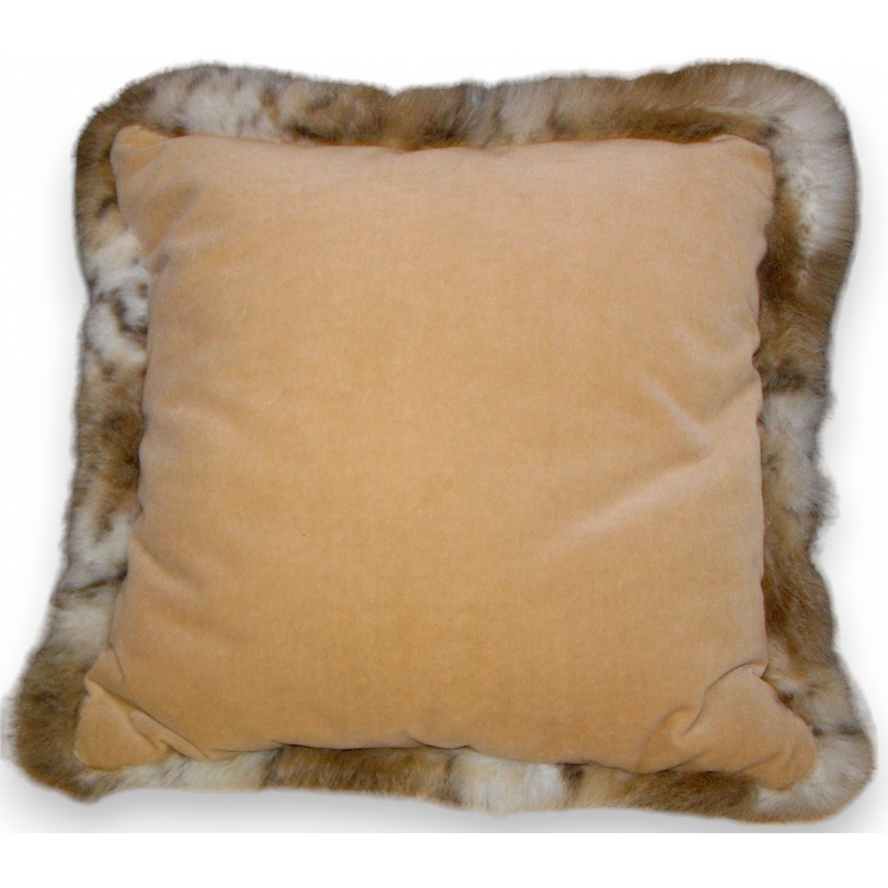 Beige velvet cushion with faux lynx trim at  Moinat SA  - Antiques and home décor