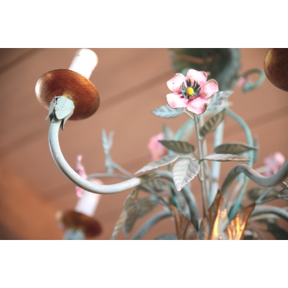 Painted iron chandelier "Pink Flowers" at Moinat SA – Antiques and home décor