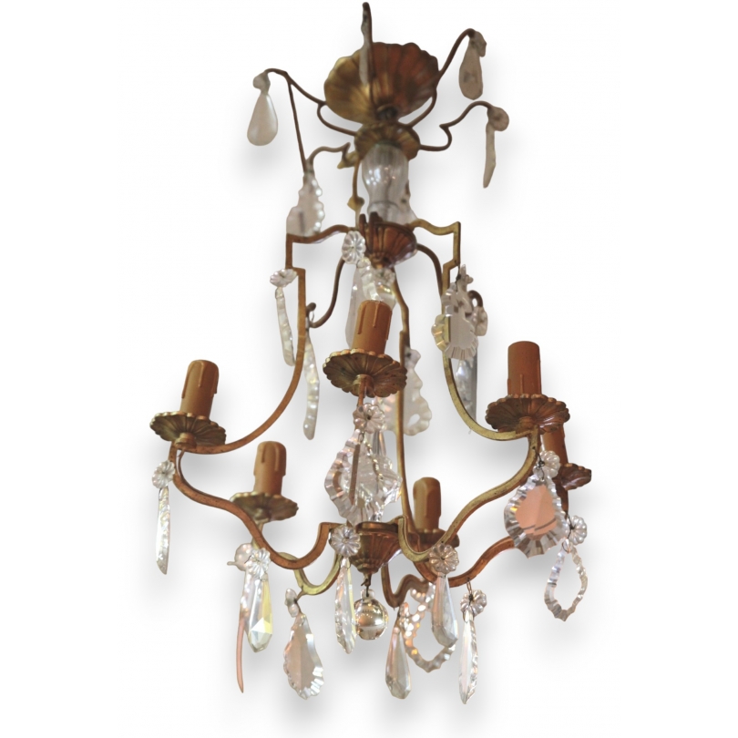 Gilded iron chandelier with pendants by  Moinat SA  - Antiques and home décor