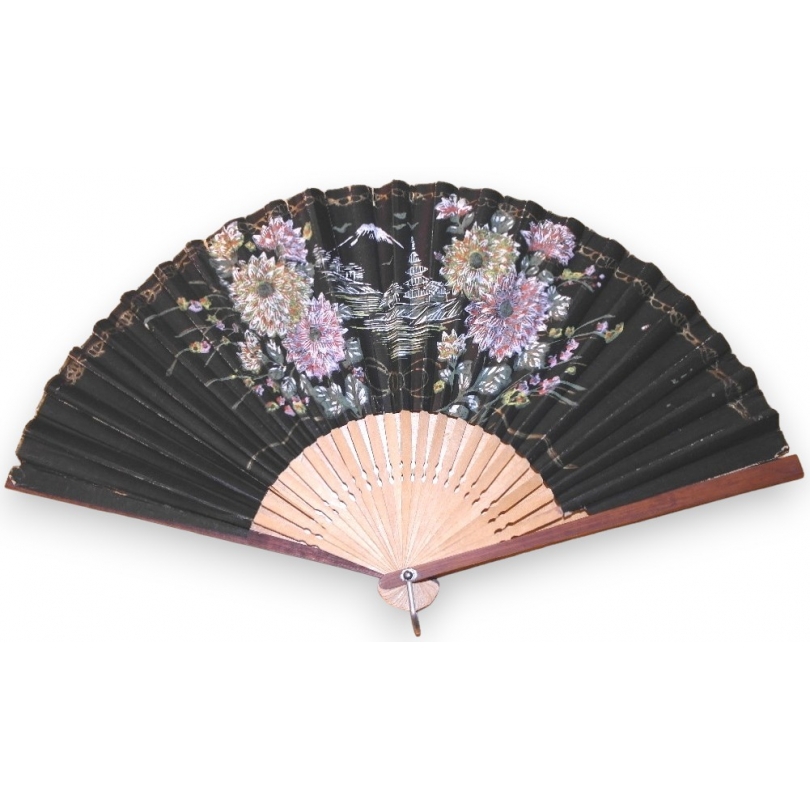 Wooden fan, ‘Mount Fuji’ design, by Moinat SA – Antiques and home décor