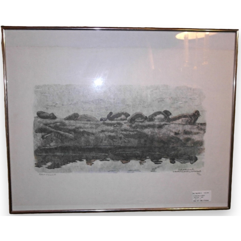 Gravure sur bois "Phoques" signée