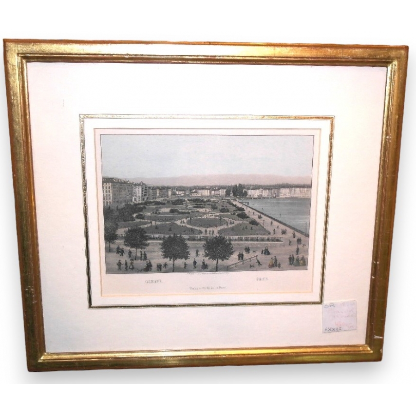 Gravure "Genève"  sur Moinat SA  - Antiquités décoration -  Gravures, Lithos