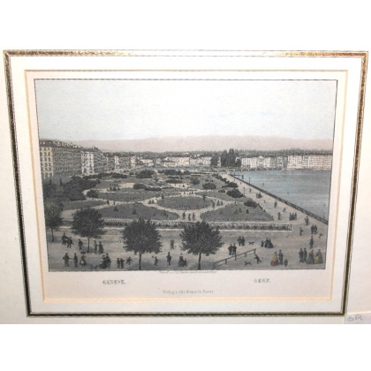 Gravure "Genève"  sur Moinat SA  - Antiquités décoration -  Gravures, Lithos