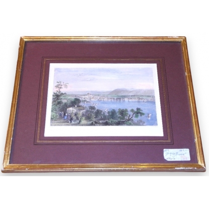 Coloured engraving ‘Geneva from Cologny’ by Moinat SA – Antiques and decorative items – Engravings, lithographs