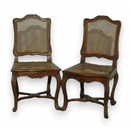Pair of Régence chairs, caned.