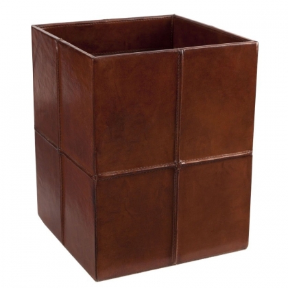 Corbeille à papier en cuir brun, carrée