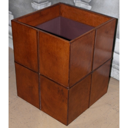 Brown leather wastepaper basket, square, from  Moinat SA  - Antiques and home décor