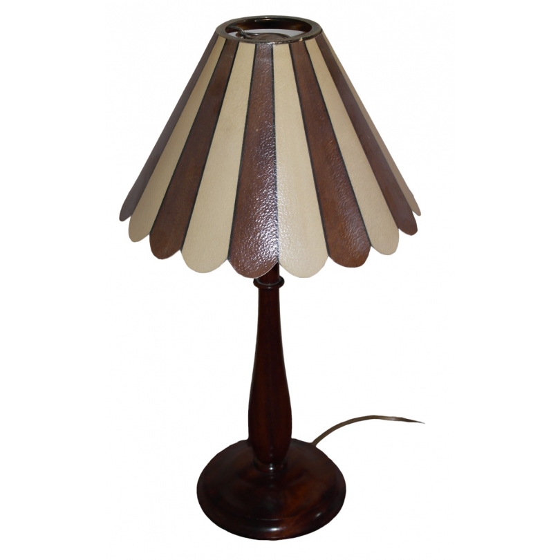  Lampe en acajou avec abat jour rayé sur  Moinat SA  - Antiquités décoration
