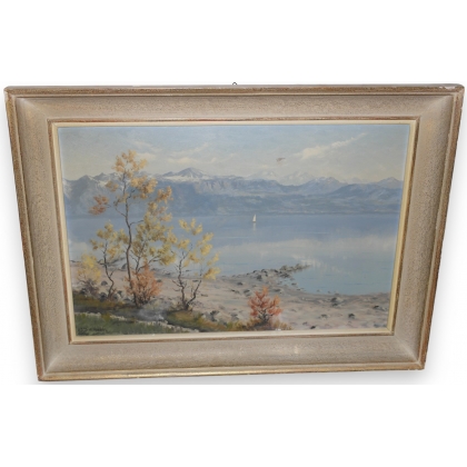 Tableau \"Vue du Lac\" signée DE MADELIN