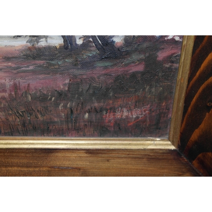 Paintings | Oil on canvas: ‘View of the lake with a Moinat SA boat’ – Antiques and home décor