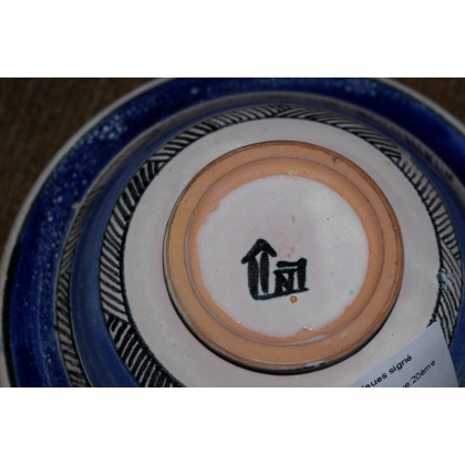 Blue leaf-patterned bowl by Noverraz, sold by Moinat SA – Antiques and home décor